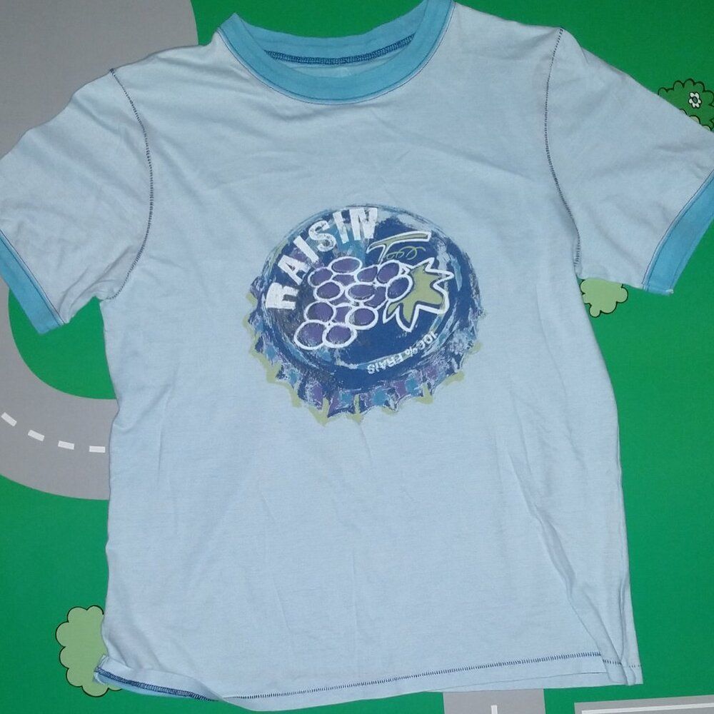 Petit Bateau Boys Size 10 Graphic Baby Blue Tee Au Raisin 🍇 Made in France